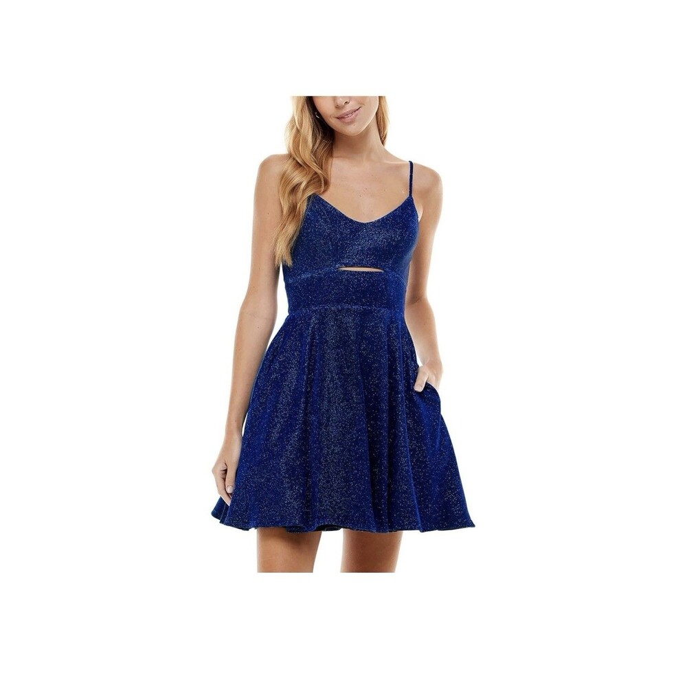 City Studio Womens Glitter Cut-Out Mini Fit & Flare Dress Juniors Size 14W